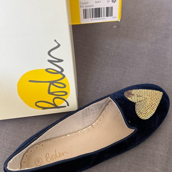 MiniBoden navy velvet and gold sequin flats - Picture 2 of 3